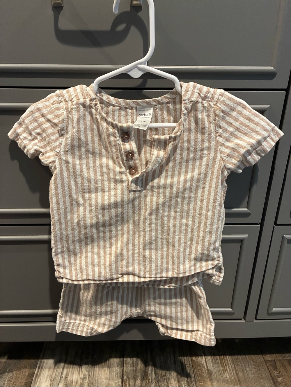 Carter's Beige and White Striped Short-Sleeve Toddler Top
